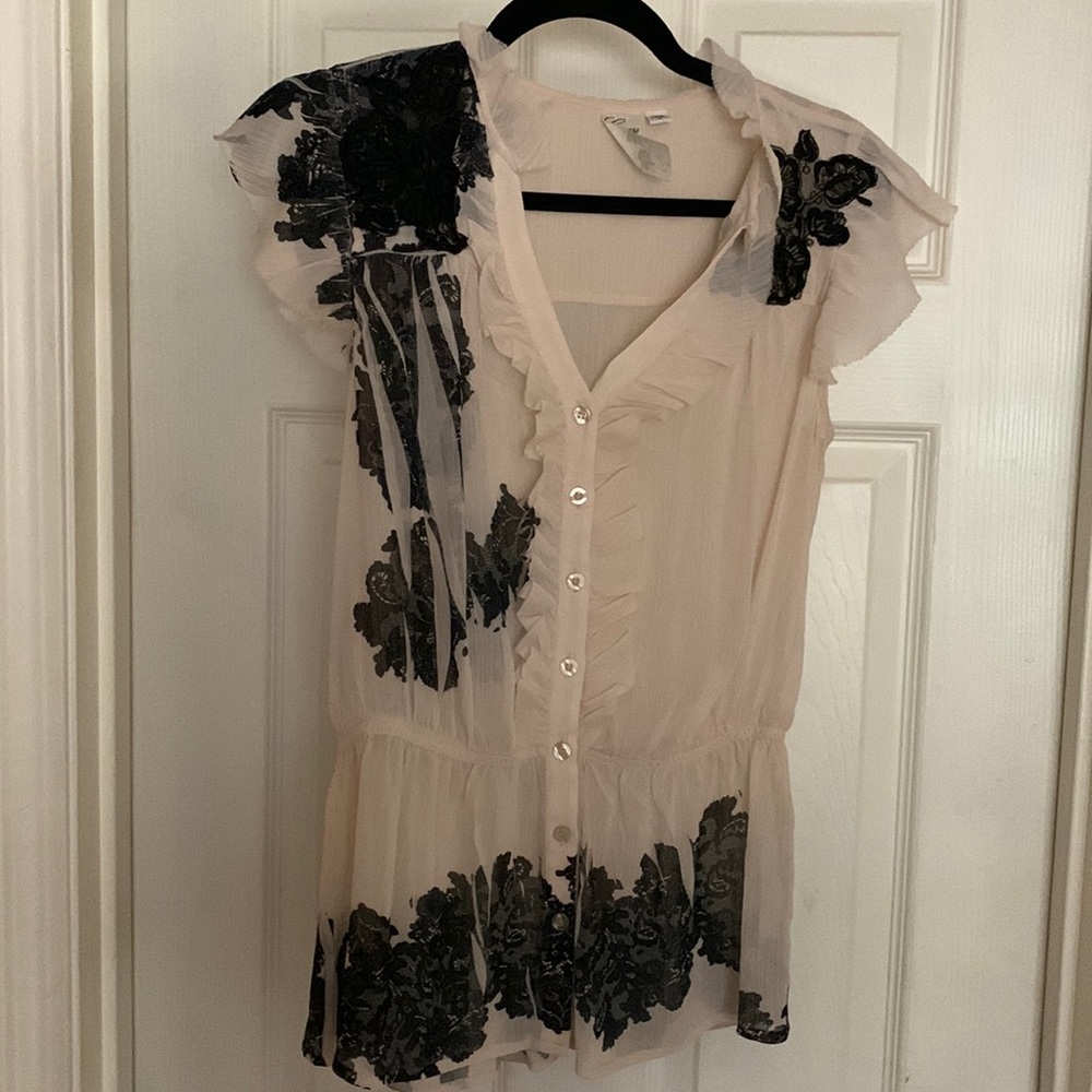 Guess Cream and Black Floral Top